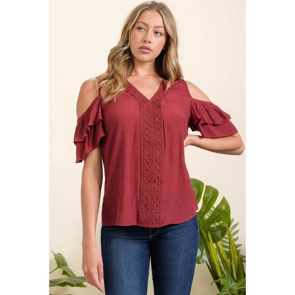 MIX MEDIA CROCHET FRONT COLD SHOULDER - Picture 4 of 8